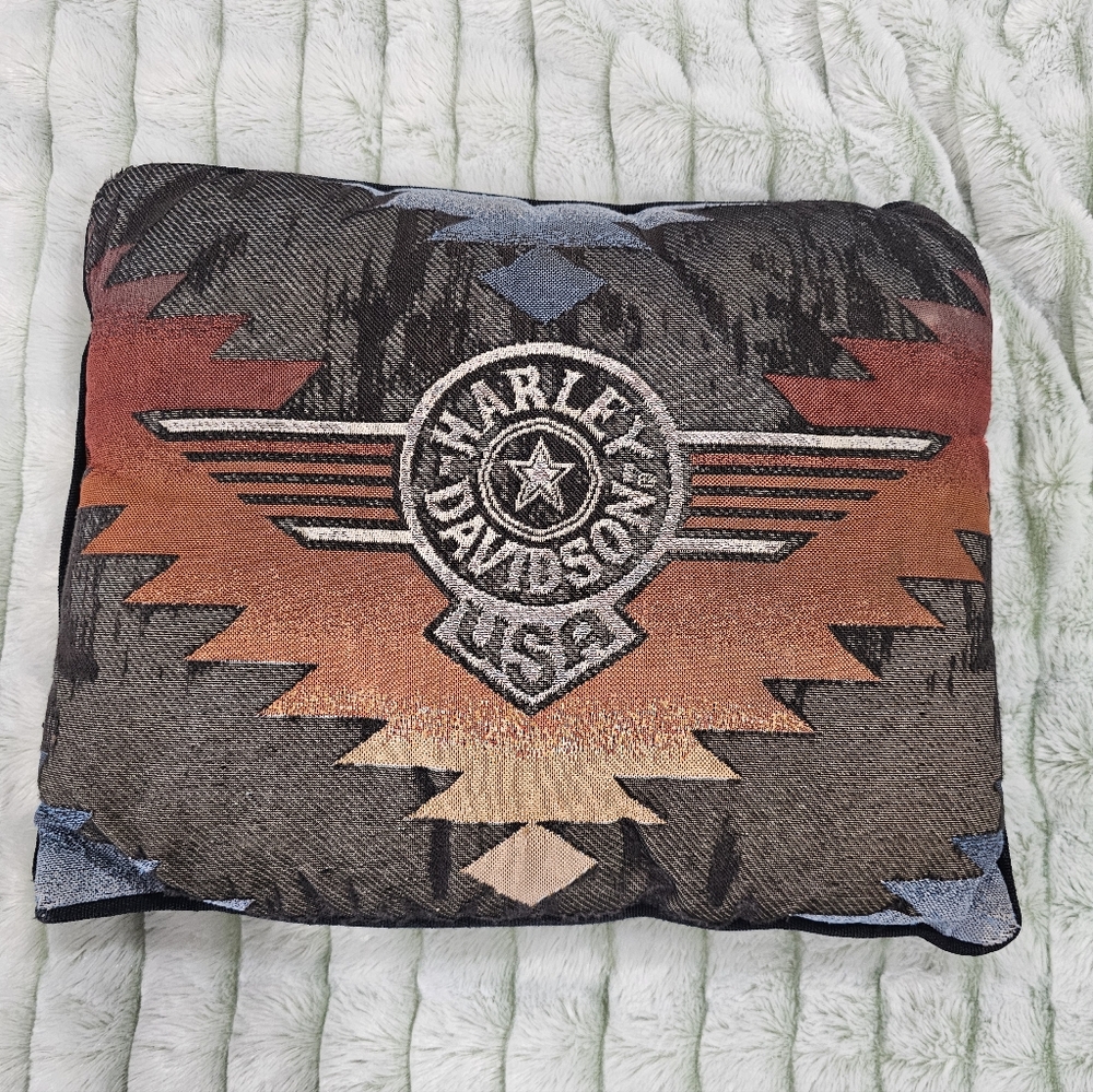 Harley-Davidson USA Logo Pillow in Black and Orange